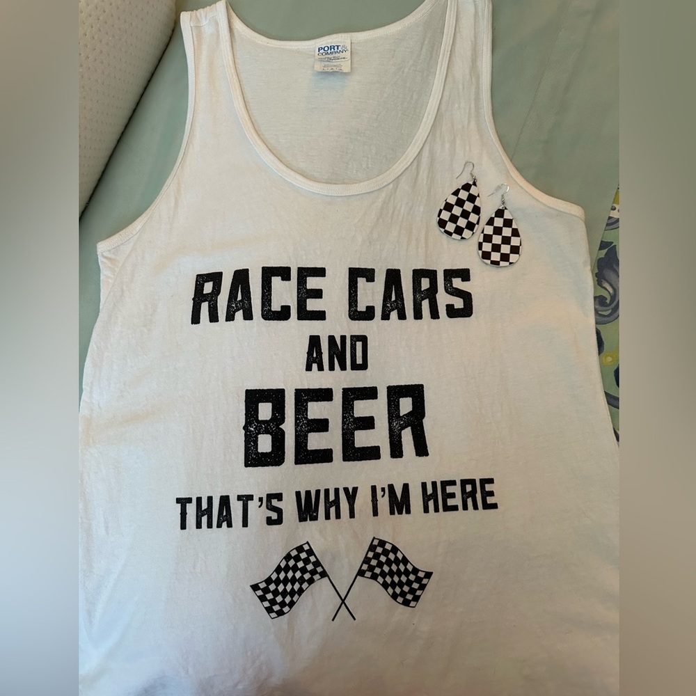 Race Car Checkered Flag Tank/Earrings Set - perfect for Indy, NASCAR, Formula 1